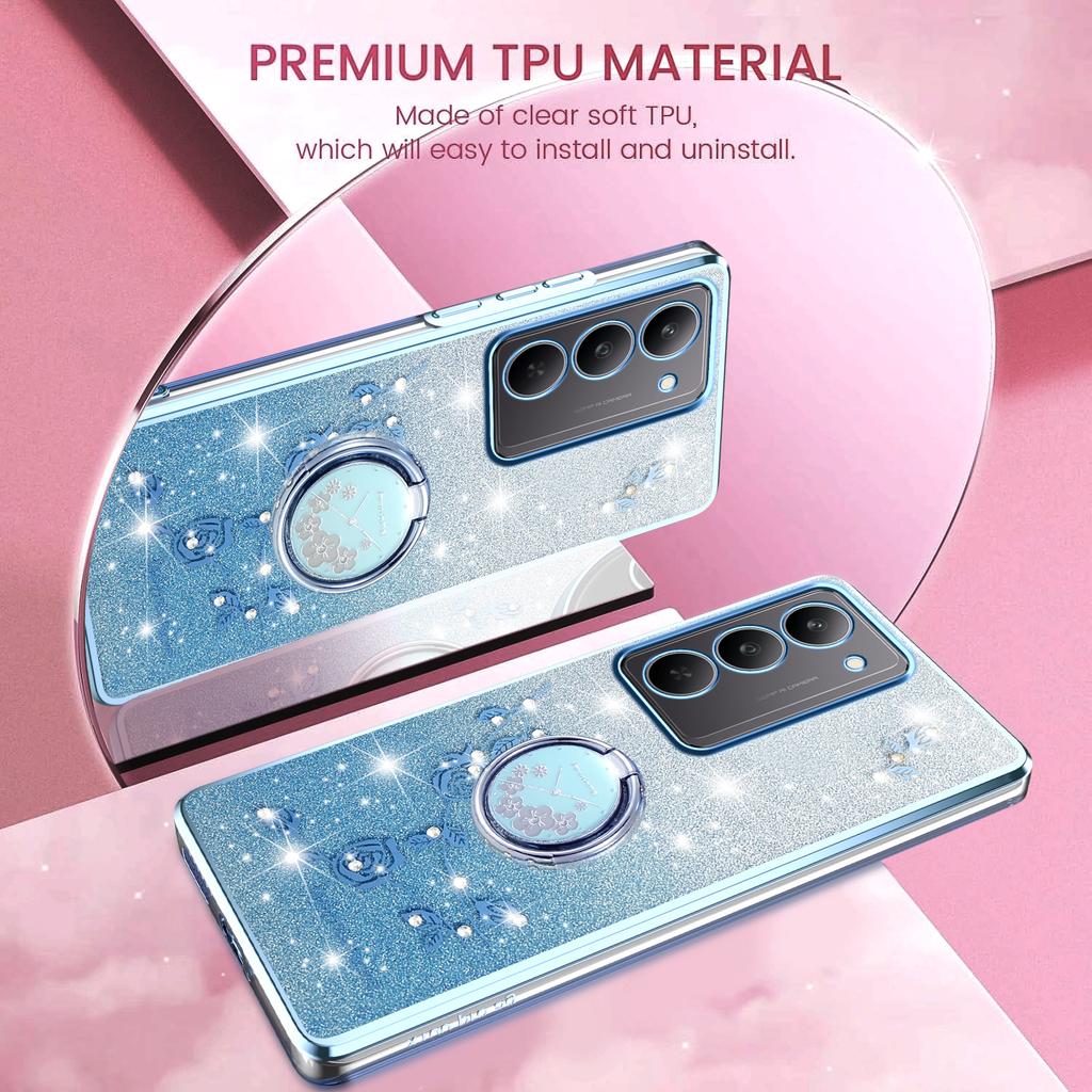 KADEM Pouzdro pro Realme 14x 5G Prsten Stojánek TPU Květiny Kryt na telefon Gradientní Třpytky