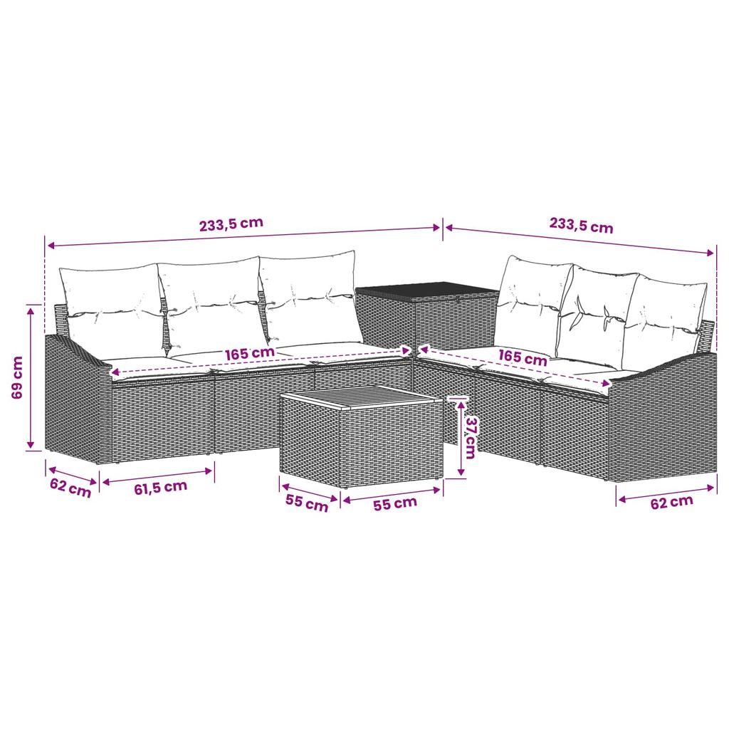 Sofa Set 8 pcs Beige and Cream White Poly Rattan and Steel