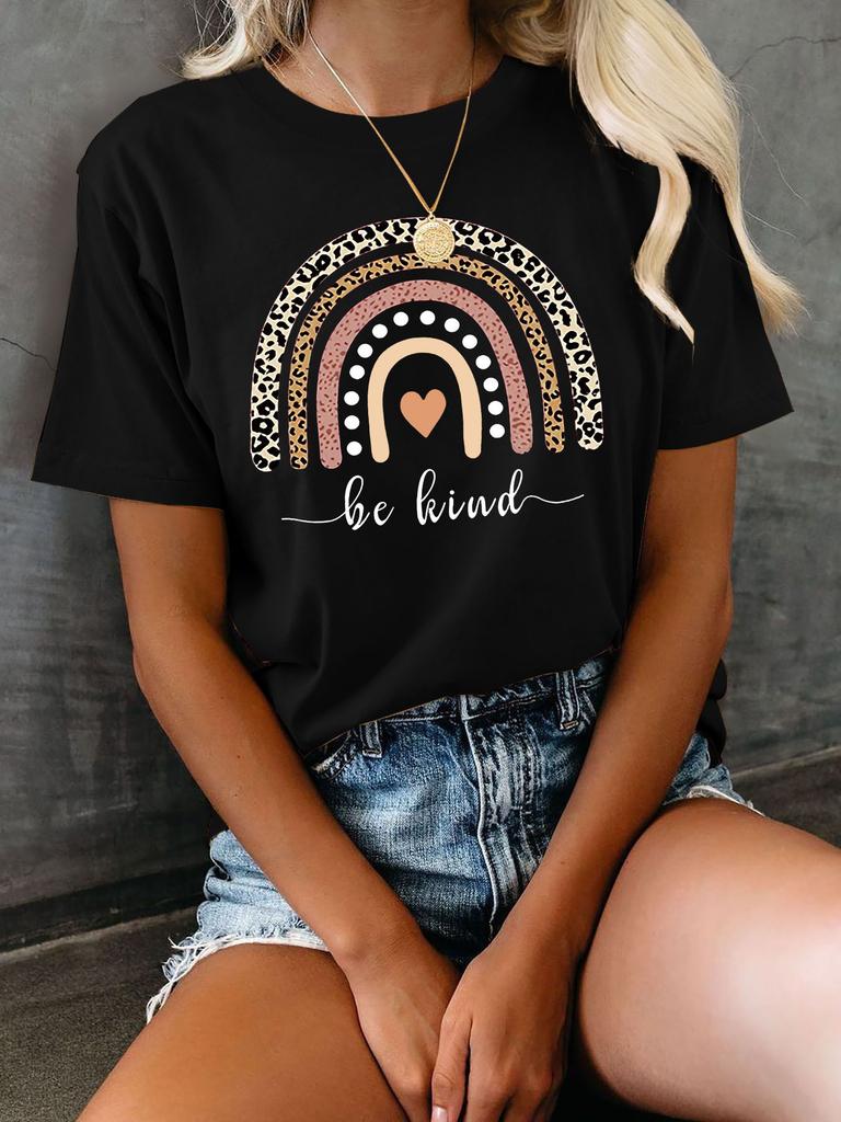 Graphic Print T-Shirt, Short Sleeve Crew Neck Casual Top for Summer And Spring, Women'S Clothing