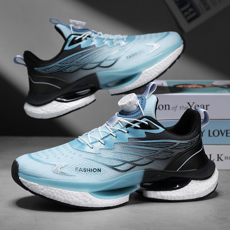 2025 New Men's Summer Rotating Button Running Sneakers Men's Breathable Thick-soled Popcorn Cushioning Running Shoes