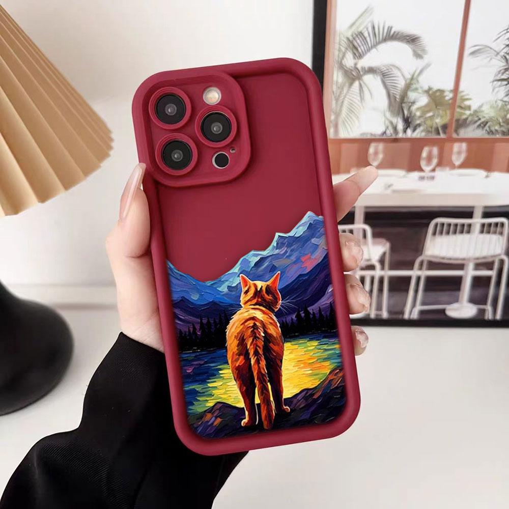Vintage Oil Painting Cat Phone Case For iPhone Apple 17 AIR 16 16E 11 12 13 14 15 XR Plus Pro Max DIY Case TPU Shockproof Cover