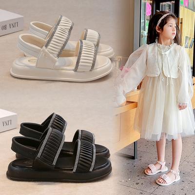 Kinder Sandalen Mode Vielseitig Mädchen Prinzessin Schuhe Offene Zehen Plissiert Süß 2025 Sommer Kinder Strandschuhe Lässig Weiche Sohle