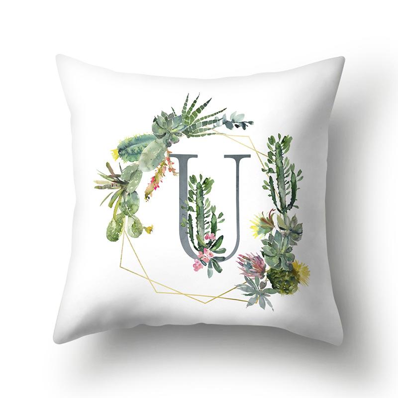 Polyester Pillowcase Home Green Succulent Pillowcase 26 English Letters Cushion Cover Car Cushion Cover