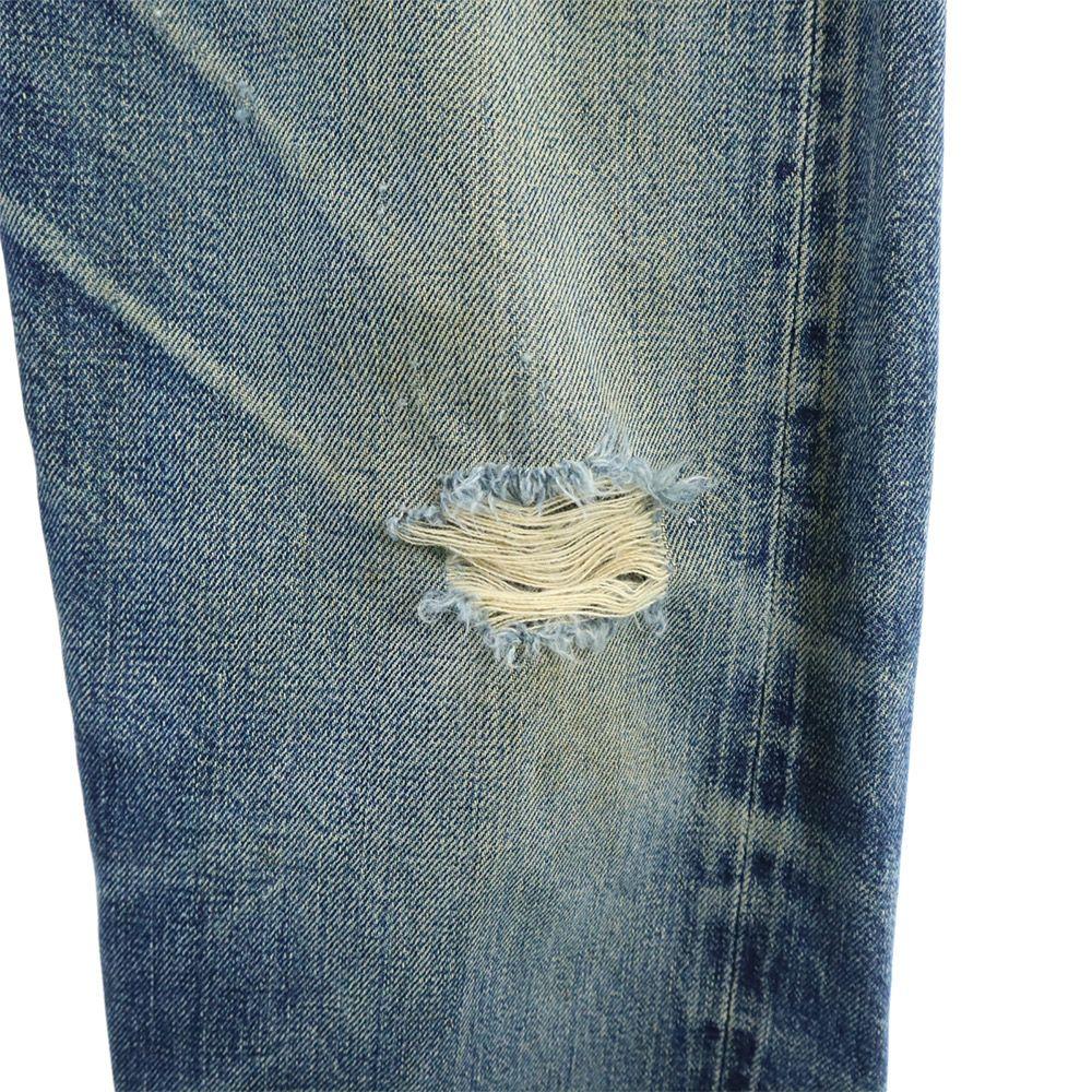 Denime Back Rivet Red Selvedge Straight Denim Pants Button Fly Jeans Men's Used