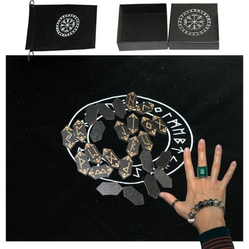 Rune Card Set - Wooden Rune Stone Set | Wood Rune Stone Card Set with 25 Rune Cards, Storage Bag, and Tablecloth for Divination and Meditation