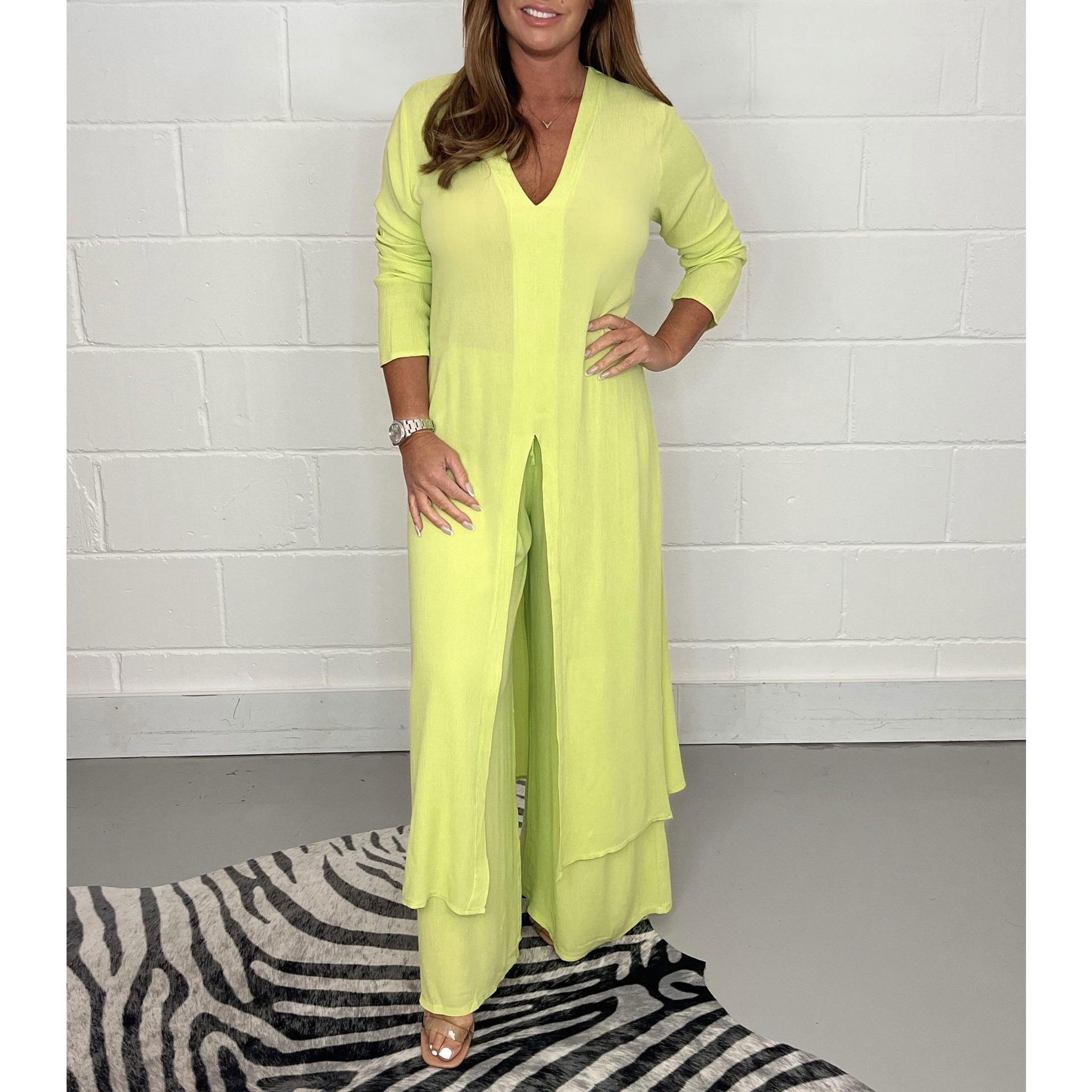 

IHUASU Summer and Autumn Women s Split Long Top and Long Pants Set XXL жовтий