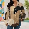 Women Plus Size Collared Neck Long Sleeve Plaid Printed Button Front Shirt Pink Gray White