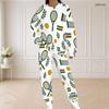 Women Plus Size White Hockey Printed Round Neck Long Sleeve Top And Pants Two Piece Set