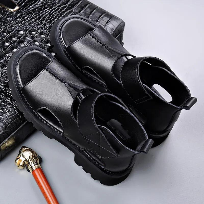 Summer Men's High-Top Leather Sandals - Trendy, Breathable, Plus Size