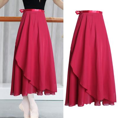 Women Dance Skirt High Waist Lace-up Multi-Layered Mesh Chiffon Long Skirt Solid Color Flowy Maxi Skirt Adult Ballet Skirt