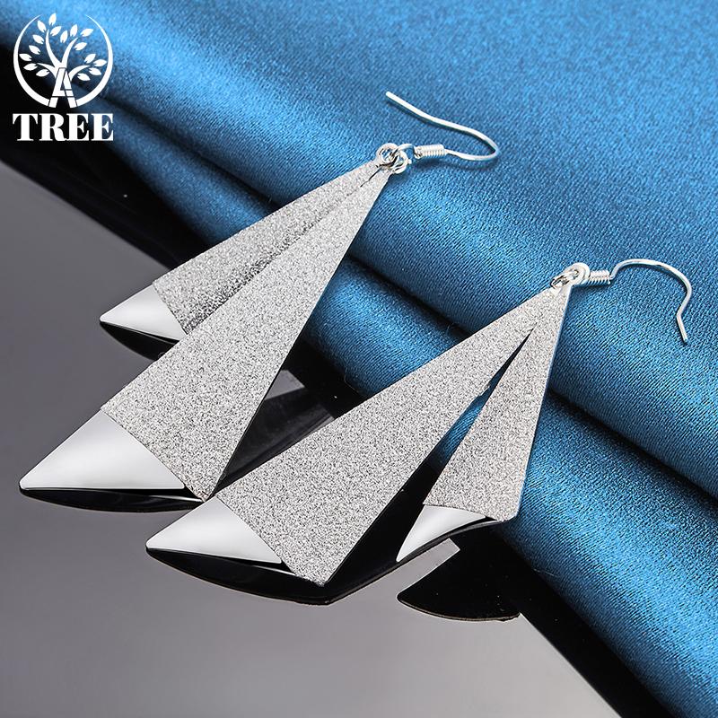 925 Sterling Silver Frosted Long Geometric Drop Earrings  Jewelry