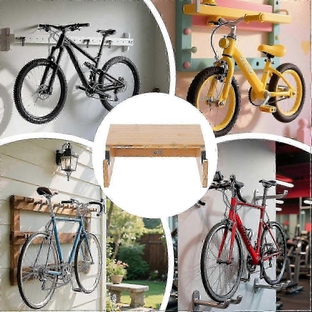Wallmounted bike rack, horizontal holder, wooden organizer, spacesaving storage 2025