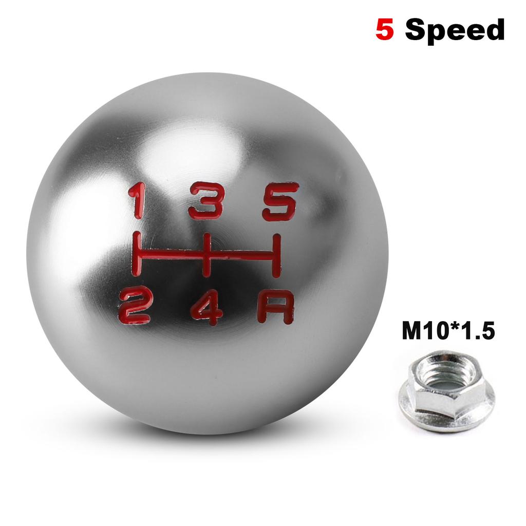 5/6 Speed Car Automatic Manual Gear Shift Knob with M10 Adapter Silvery Round Ball Stick Shift Heads Replacement Shifter