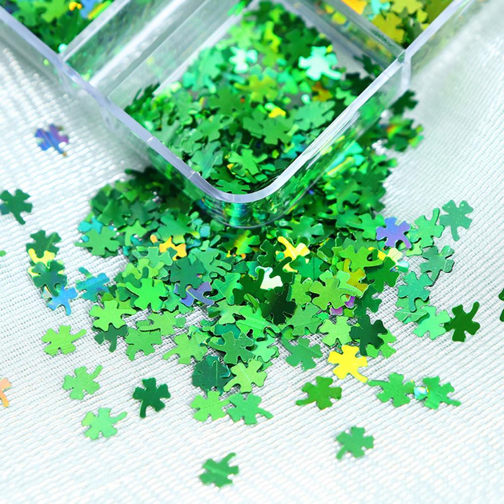 6 Grids Nail Art Sequins for DIY Manicure 3D Nail Decorations Glitter Flakes Summer Saint Patrick Green Nail Accessories