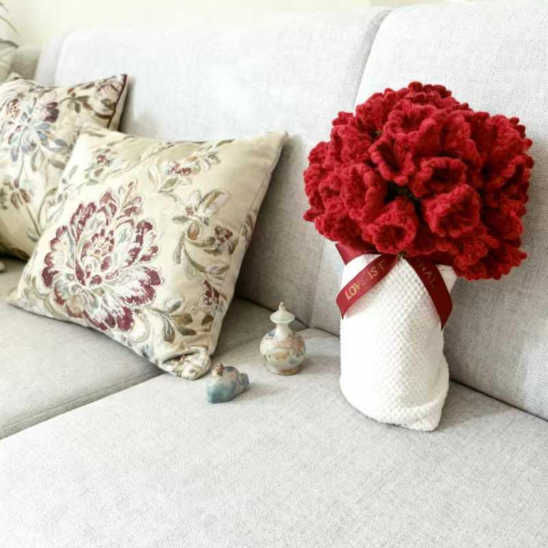 Handmade Rose and Lily Crochet Flower Blanket - Acrylic Yarn