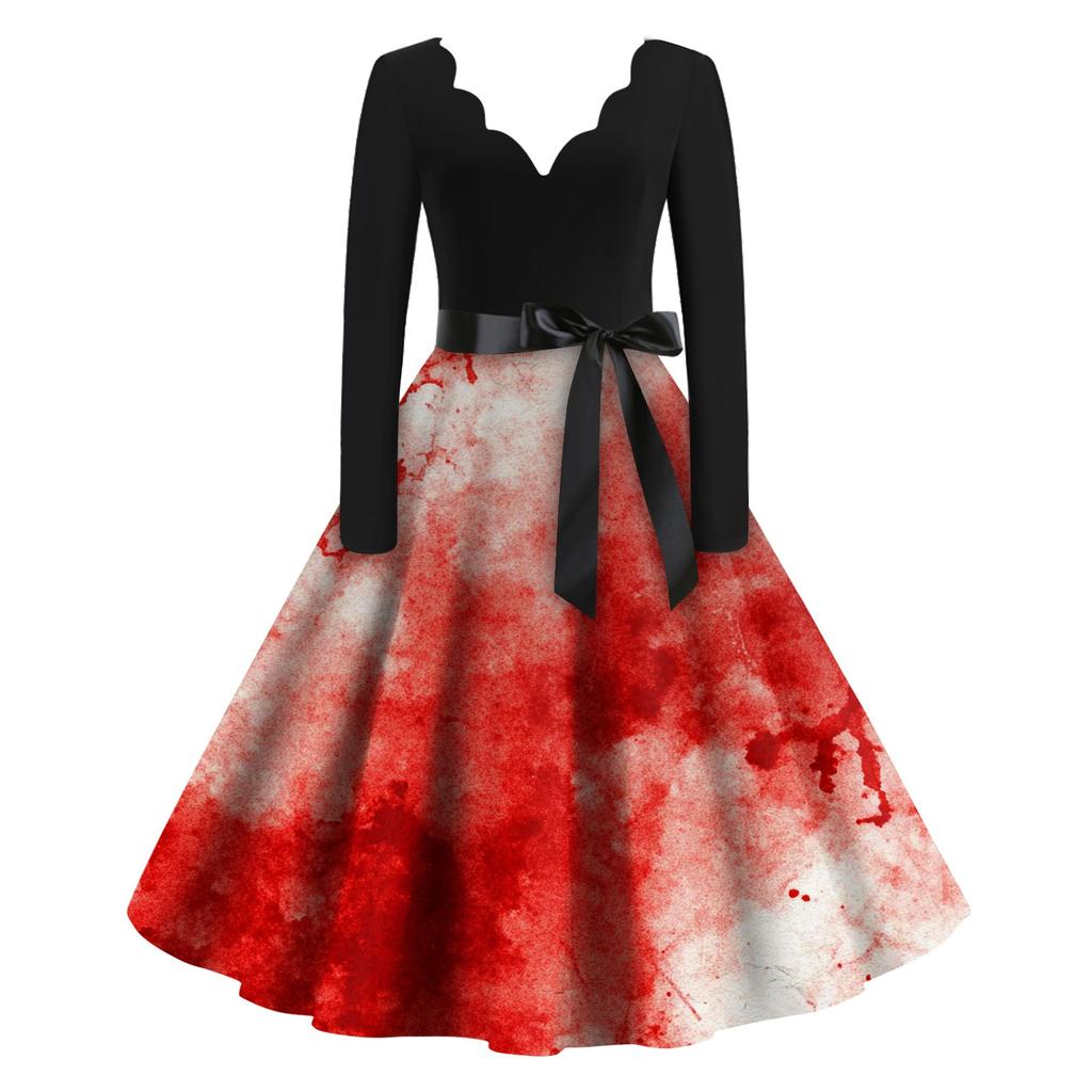 Dámské neformální módní halloweenské šaty vintage s výstřihem do V