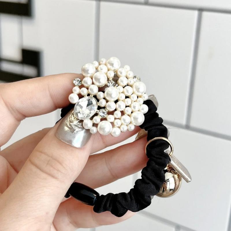 Pearl Girl's Small Intestine Hair Rope and Horsetail Fashionable Back Head Tie Hair Loop Simple and Elegant Dressing Headband