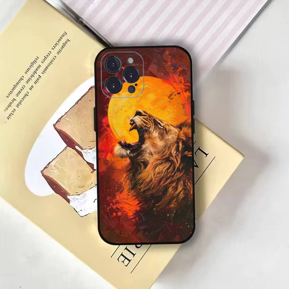 Cool King Lion Fashion Pattern Design Phone Case For iPhone17,16,15,14,13,12,11 Plus,Pro Max,Soft Black Cover