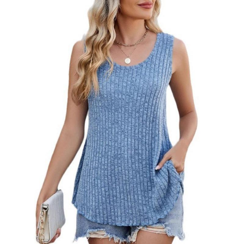 Spring Collar Casual Sleeveless Solid Color Knitted Vest for Women Vest