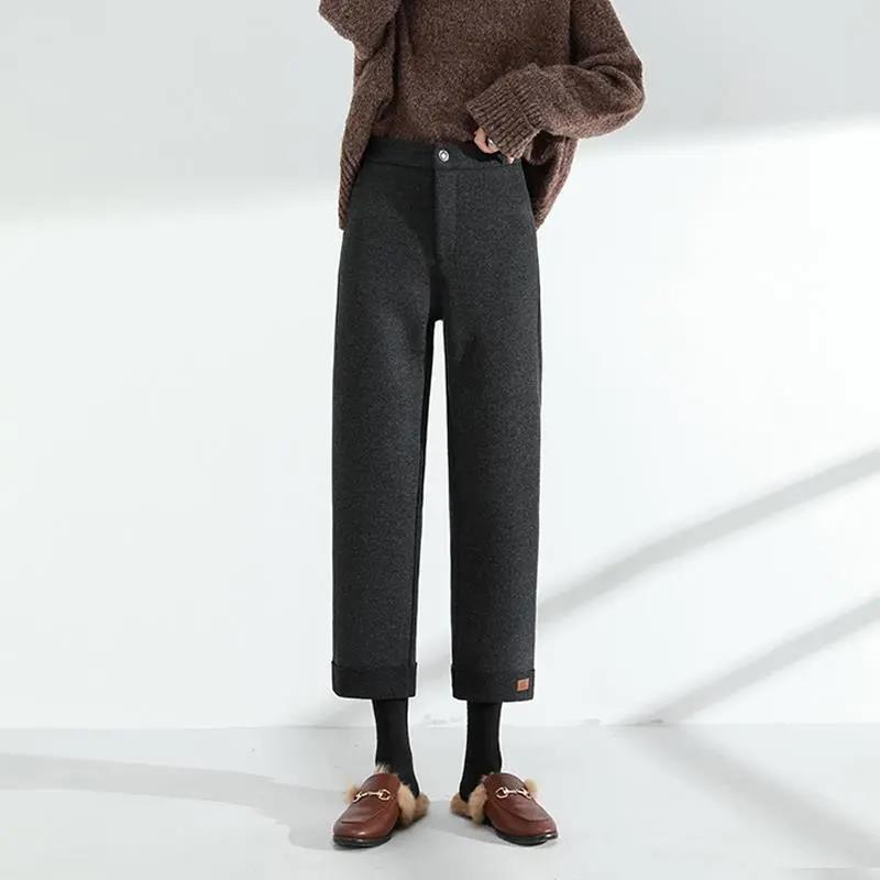 

Women s Woolen Wide-Leg High-Waisted Black Pants, Autumn/Winter 2025 Collection - Slimming, Cropped, Thickened, and Casual Straight-Leg Design. S 85-95 lbs