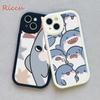 Nové pouzdro na telefon Grinning Shark pro Iphone 14 13 11 12 Pro MAX 13 12 MiNi 7 8 14 plus X XS XR Cartoon Shark Lambskin Covers