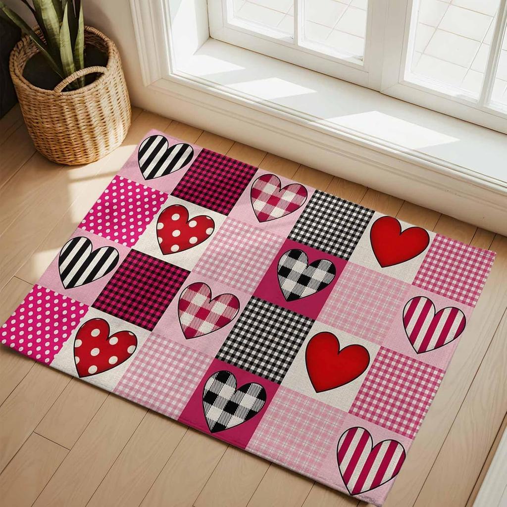 Romantic Heart Print Doormat Soft Non-Slip Indoor Outdoor Entryway Rug Love Theme Home Decor Mat Valentine's Day Welcome Carpet