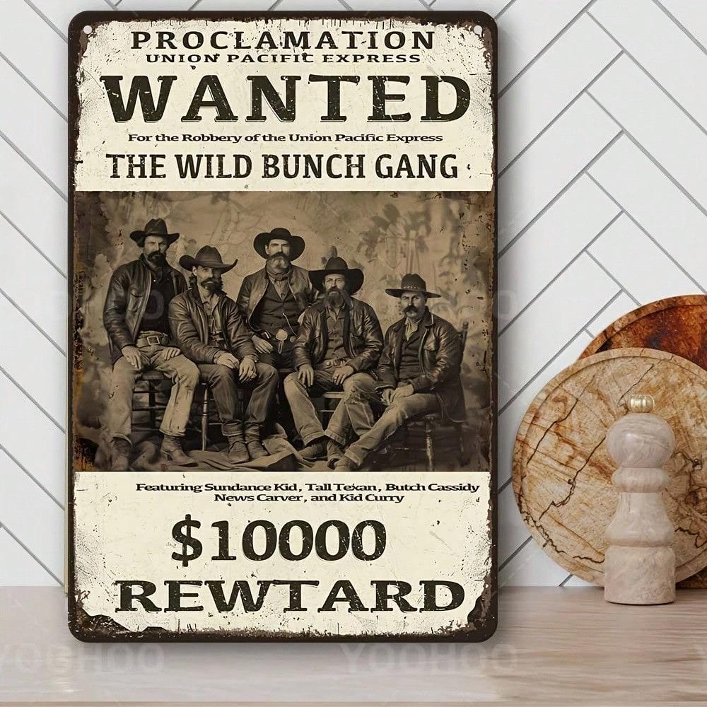 Wild West Wanted Poster Metal Wall Art Rustic Cowboy Decor Home Bar Office Man Cave