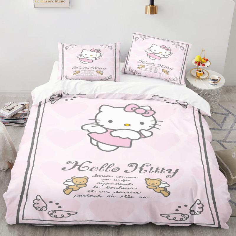 Sanrio Bedding Set Duvet Cover Hello Kitty Children'S Bedroom Decoration Quilt Cover Pillowcases Single Double Multiple Sizes