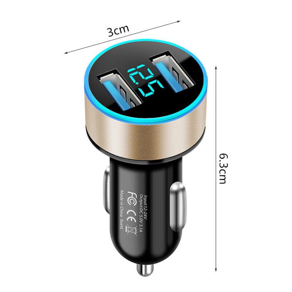 Phone LED Voltmeter Socket Cigarette Lighter For iPhone For Samsung 2-Port Adapter Car Charger