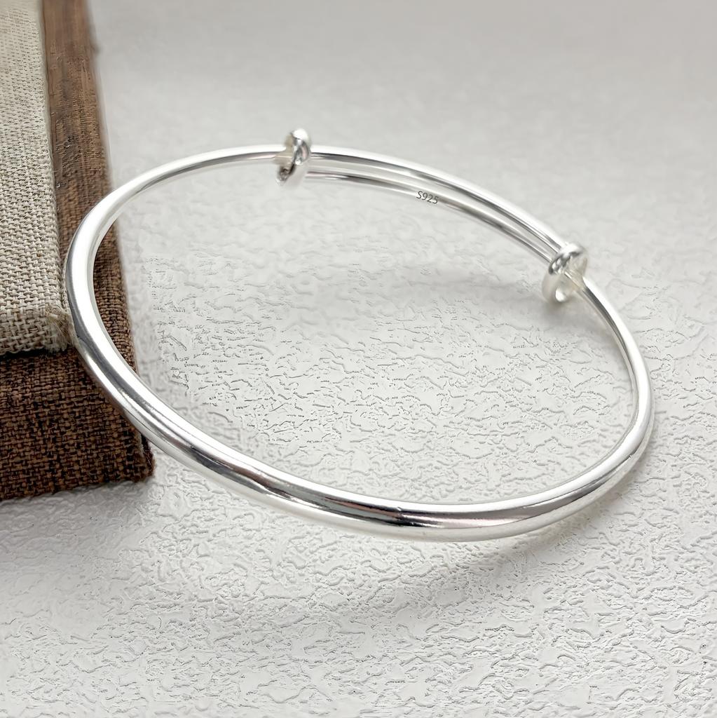 PANJBJ 925 Sterling Silver Irregular Geometry Texture Bangle Bracelet for Women Girl Minimalism Jewelry Gift Dropshipping