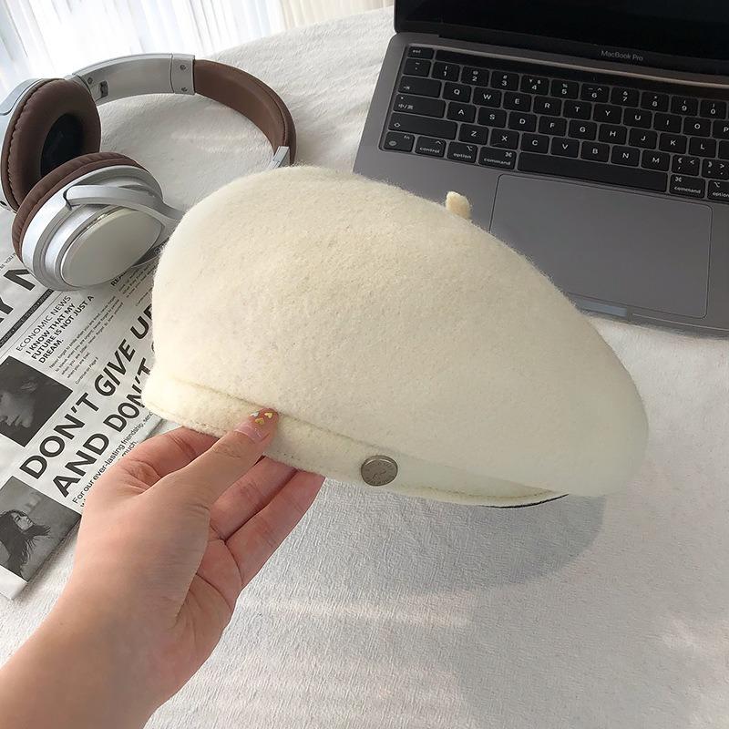 Australian wool beret, women's autumn and winter new high-end face-showing small Korean hat, temperament versatile painter hat
