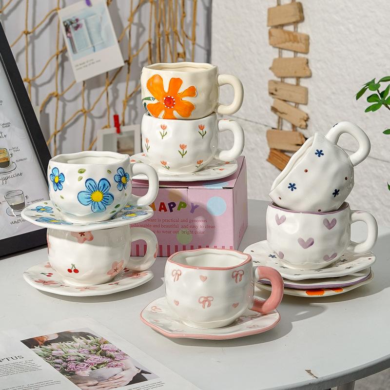 Creative Cute Flower Ceramic Coffee Mug Simple Couple Mug Exquisite Afternoon Tea Dessert Cup Office Mug Birthday Gift Art Decor