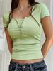 2025 Summer Women's Slim-Fit U-Neck Lace T-Shirt - Fashionable Lazy Style Top