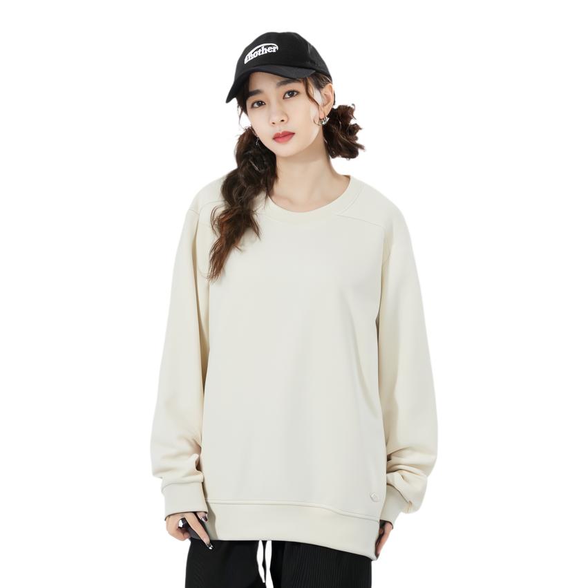 Li Ning Fitness Series Solid Color Round Neck Knitted Pullover Sweatshirt Women Sweatshirt Gravel-Gray AWDU110-1