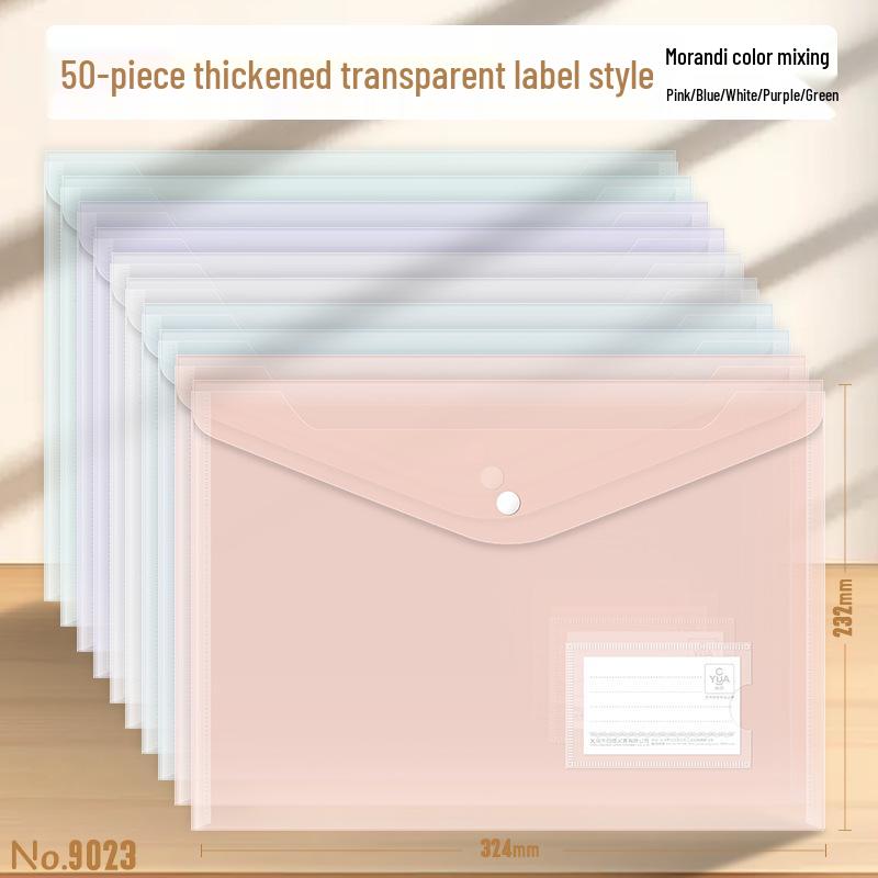 9021 Transparent File & Document Storage Bag - A4, Thickened, Waterproof, Plastic Button Closure