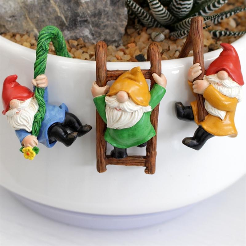 3PCS Flower Pots Ornaments Cartoon Gnome Resin Figurines Decoration Gift Flower Pots Decors for Home School Office