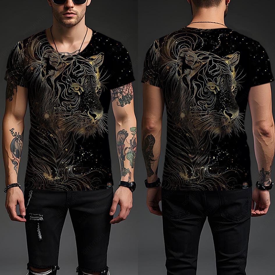 Summer Round Neck Ethnic Pattern 3D Print Top Fashionable Casual Short Sleeved Men's T-shirts