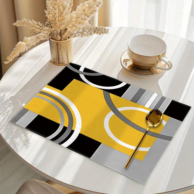 4/6/8 Stück Moderne Kreative Geometrische Muster Tischsets, 12,99 * 17,72 Zoll Gelbe Unregelmäßige Geometrische Farbblöcke, Konzentrische Kreise und Gebogene
