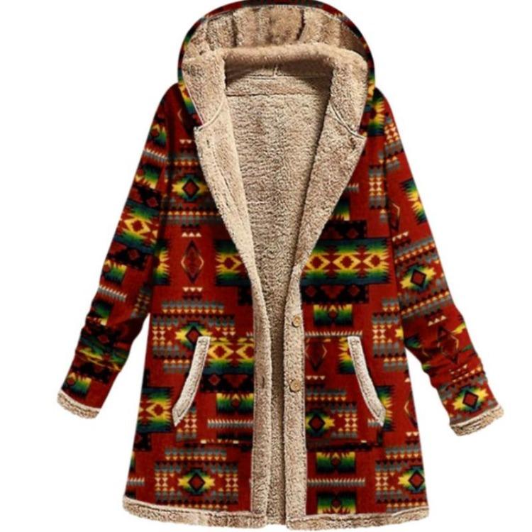 Winter Warm Patchwork Coat Loose Boho Jacket Women Hooded Long Sleeve Outwear Casual Streetwear Fashion Lady Clothes