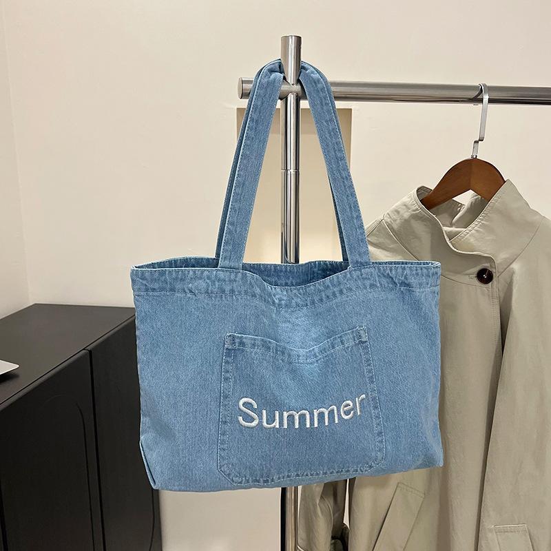 Large-capacity denim bag, fashionable, simple, lightweight, trendy handbag, literary and lazy, one-shoulder underarm bag for women