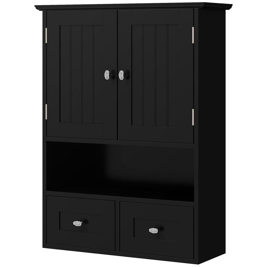 Bathroom Wall Cabinet, Vanity Unit, Doors, Shelf, 2 Drawers, 50.8 x 17.8 x 66 cm, Black