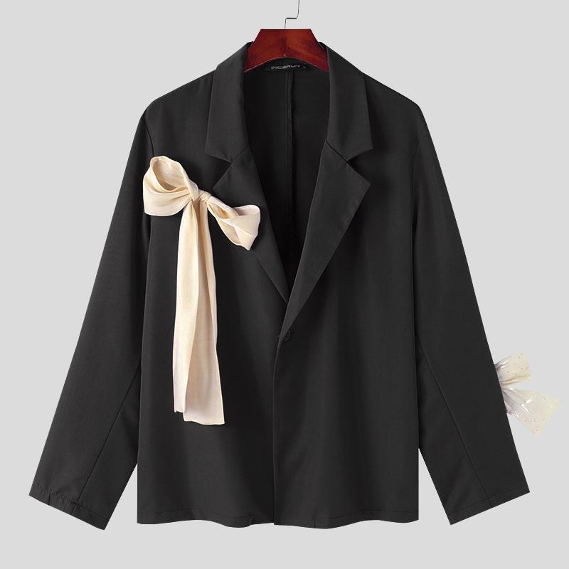 INCERUN Men Notched Lapel Long Sleeve One Button Blazer Casual Bow Knot Suit Coats