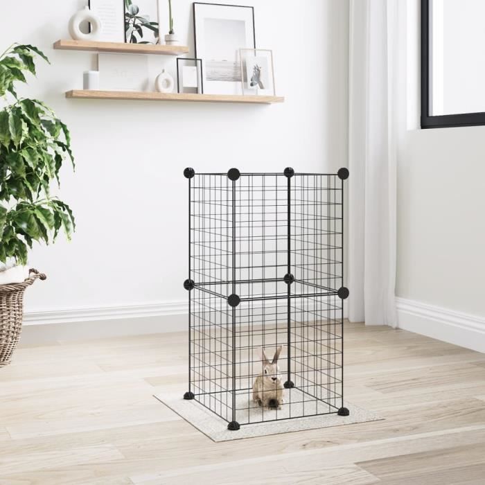 3114031 vidaXL Cage animaux de compagnie à 8 panneaux Noir 35x35 cm Acier