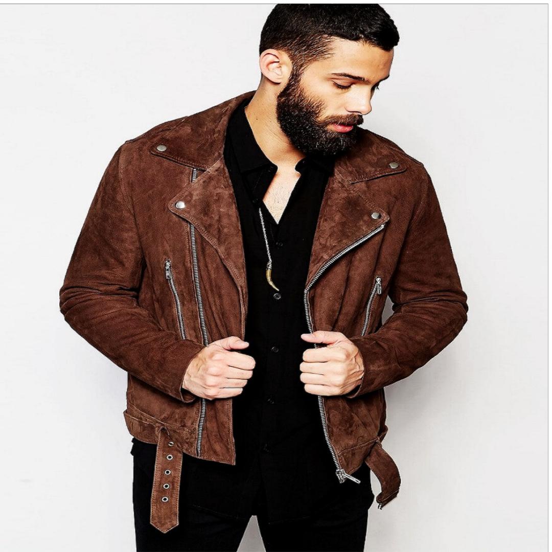 

NOORA Men s Brown Suede Biker Jacket ST031 XXXL коричневий