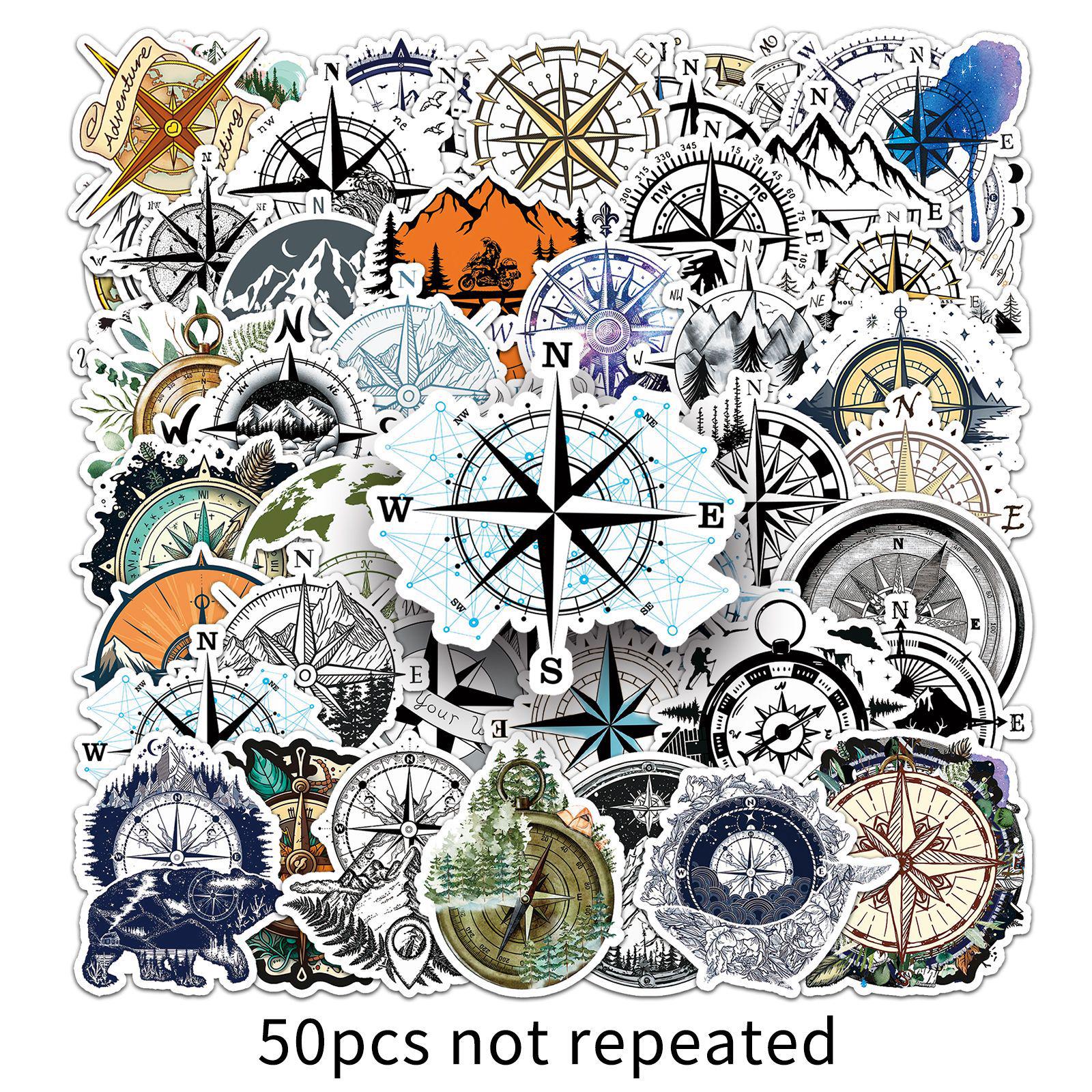 Compass Stickers: 50 Sheets of Retro Cartoon Graffiti, Waterproof for Creative Journal Decoration