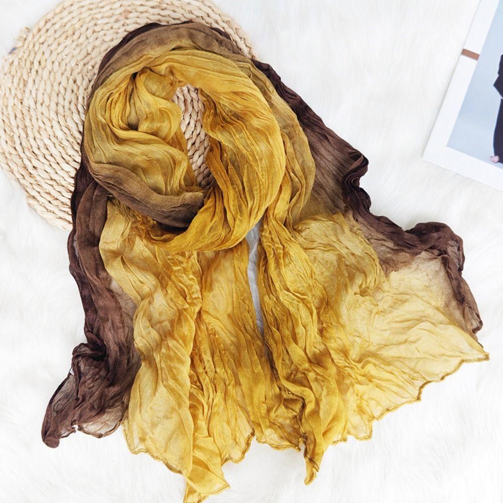 Gradient Blue Fold Shawl Soft Retro Cotton Hemp Scarf Fashionable Trend Sunscreen Scarf  Women