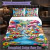 Personalized 3Pcs Bedding SetSmurfs Custom Text Duvet Cover Pillowcase Set Bedroom Gift