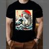 Catzilla Cat Japanese Art Casual Funny Cat Gifts for Men Women Kid T-Shirt Summer Polyester Material Cheap Printed Tee