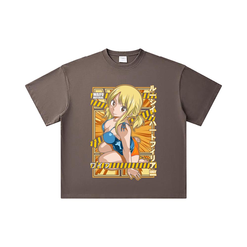 260 GSM Doppelgarn 32er Zählung 100% Baumwolle Fairy Tail V1 Lucy Waifu Print Unisex Schweres Baumwoll-T-Shirt