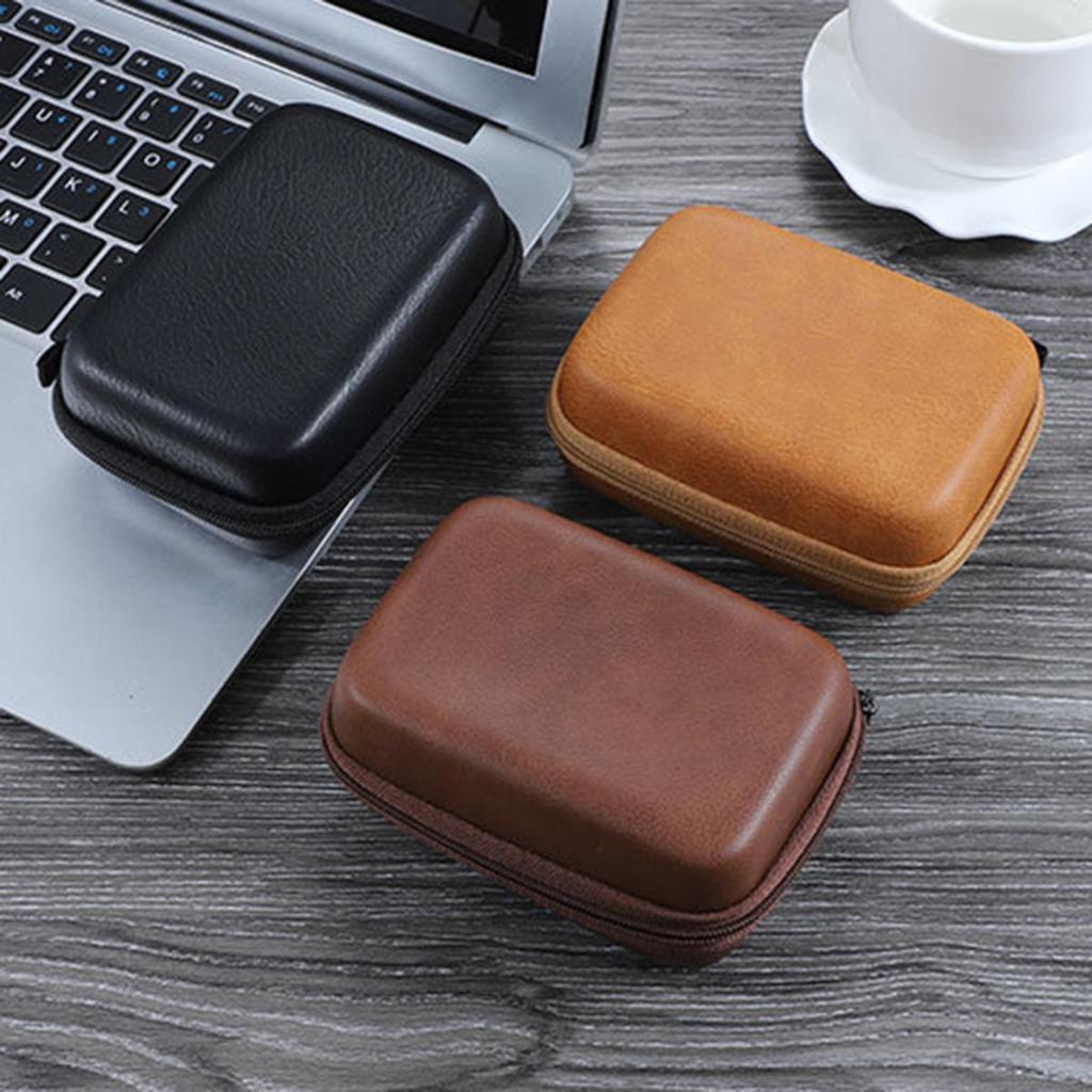 1pc Portable USB Data Cable Leather Earphone Storage Bag Headphone for Case Cover Protector Mini Zipper Hard Box